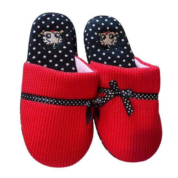 Betty Boop Slippers Knit Red with embroidered Betty & Bows Medium 7-8 - Picture 4 of 7